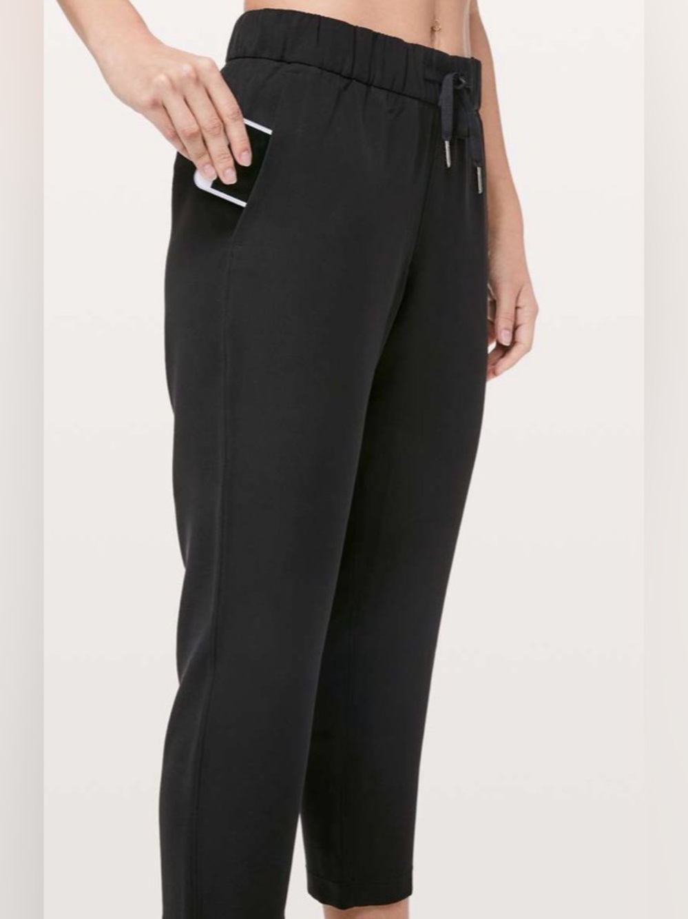 LULULEMON ON THE FIY CROPPED STRAIGHT LEG TROUSER PANT WOVEN BLACK SIZE 12